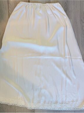 Brandy Melville White Midi Slip Skirt with Lace Trim